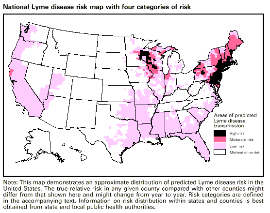 Monroe Animal Hospital map of Lyme disease from the CDC